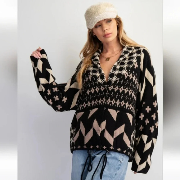 Easel Ethnic Printed Knit Sweater Cardigan New - Picture 4 of 5